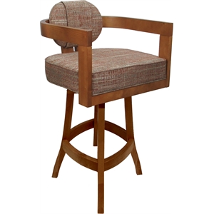 Swivel Wood Counter Stool 26&quot Seat -Kadir Plus- Watusi Madder Red Fabric - Honey