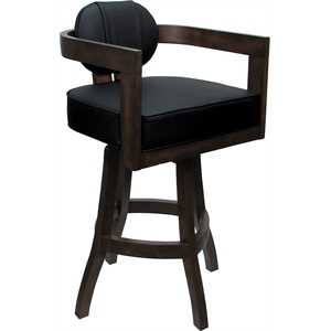 Swivel Wood Counter Stool 26&quot Seat - Kadir Plus - Black Vinyl - Dark Walnut