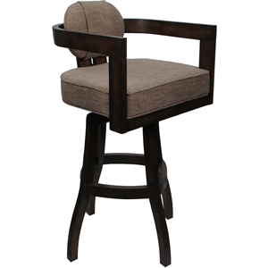 Swivel Wood Bar Stool 30&quot Seat - Kadir Plus - Basin Beige Fabric - Dark Walnut