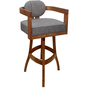 Swivel Wood Bar Stool 30&quot Seat - Kadir Plus - Mojave Gray Fabric - Honey