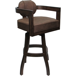 Swivel Wood Bar Stool 30&quot Seat -Kadir Plus- Whiskey Tobacco Fabric - Dark Walnut