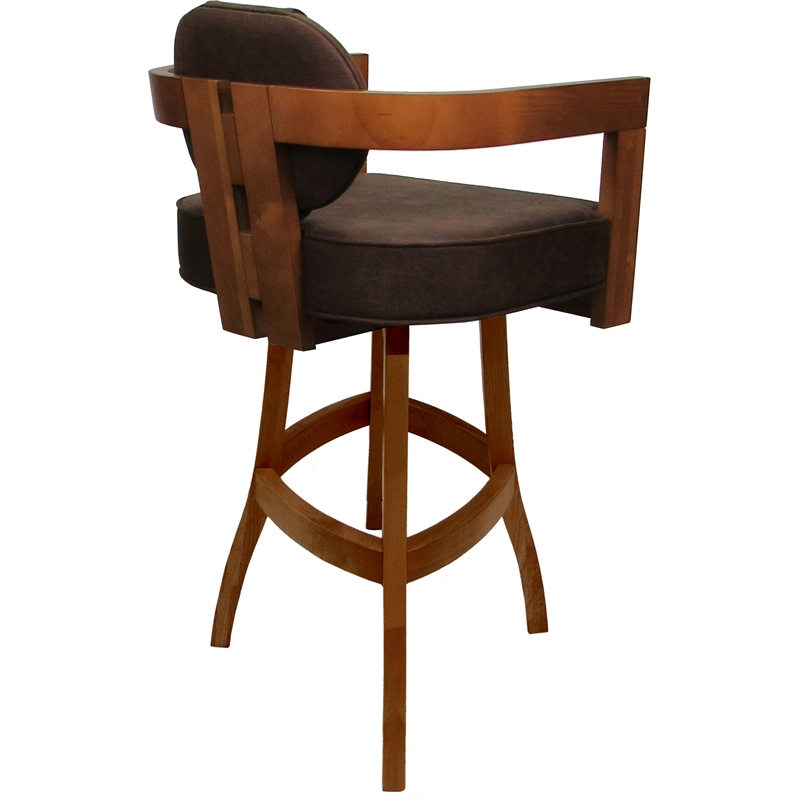 Swivel Wood Bar Stool - Kadir Plus - Northwest Whiskey Tobacco Fabric - Honey