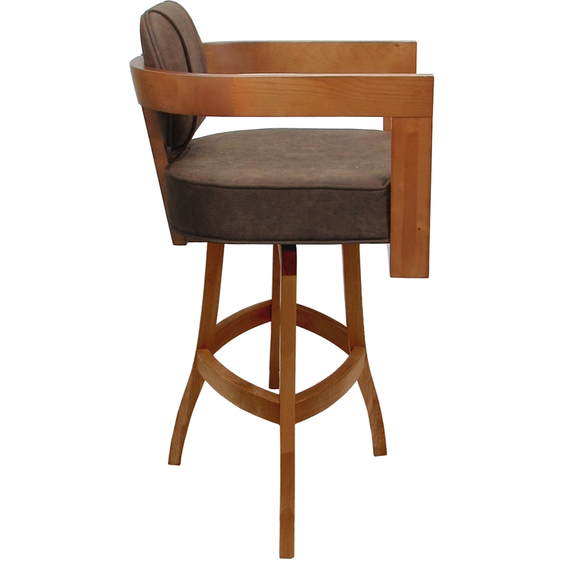 Swivel Wood Bar Stool - Kadir Plus - Northwest Whiskey Tobacco Fabric - Honey