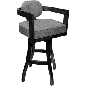 Swivel Wood Bar Stool 30&quot Seat - Kadir Plus - Plumley Cocoa Fabric - Gray