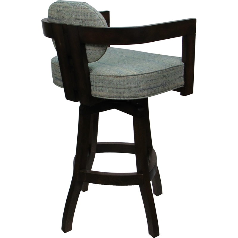 Swivel Wood Bar Stool - Kadir Plus - Watusi Aquatint Teal Fabric - Dark Walnut