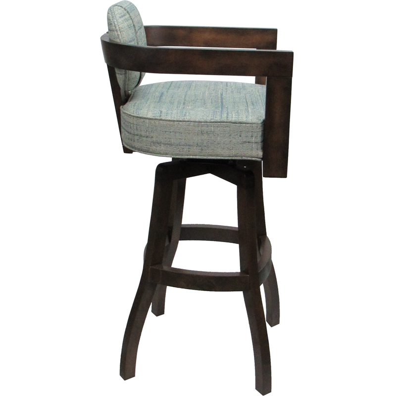 Swivel Wood Bar Stool - Kadir Plus - Watusi Aquatint Teal Fabric - Dark Walnut