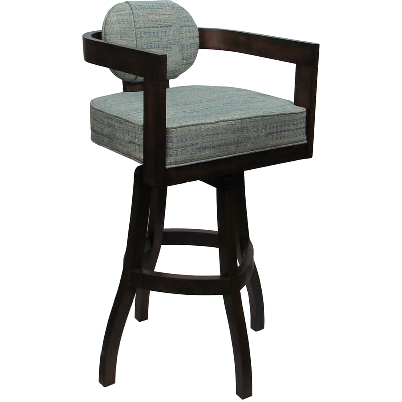 Swivel Wood Bar Stool - Kadir Plus - Watusi Aquatint Teal Fabric - Dark Walnut