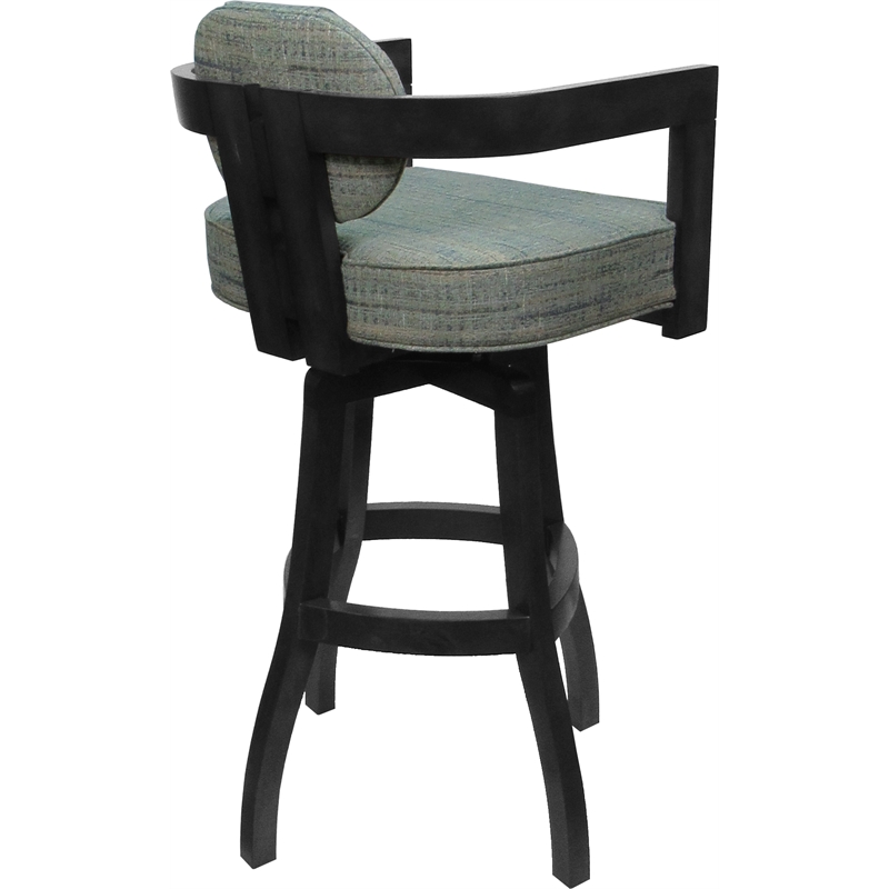 Swivel Wood Bar Stool - Kadir Plus - Watusi Aquatint Teal Fabric - Gray