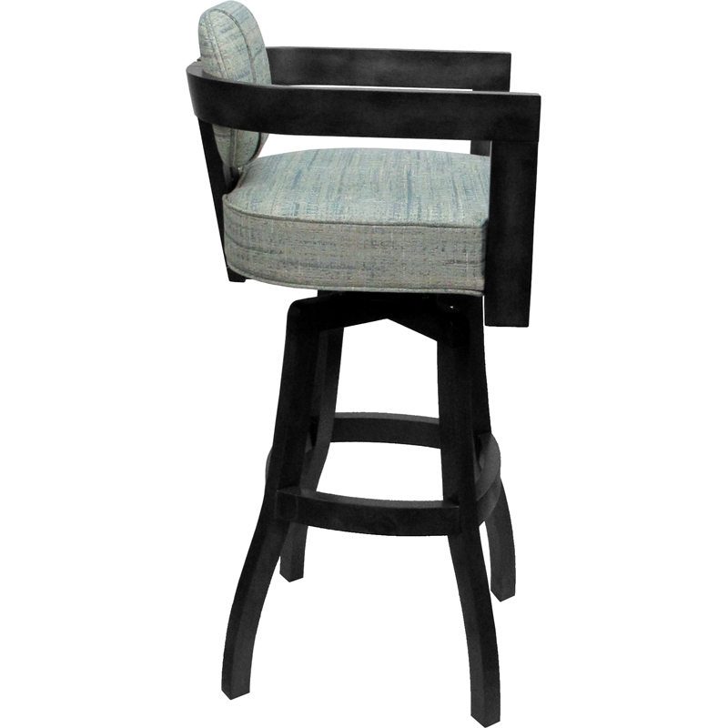 Swivel Wood Bar Stool - Kadir Plus - Watusi Aquatint Teal Fabric - Gray