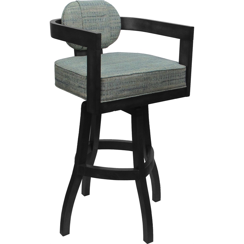 Swivel Wood Bar Stool - Kadir Plus - Watusi Aquatint Teal Fabric - Gray