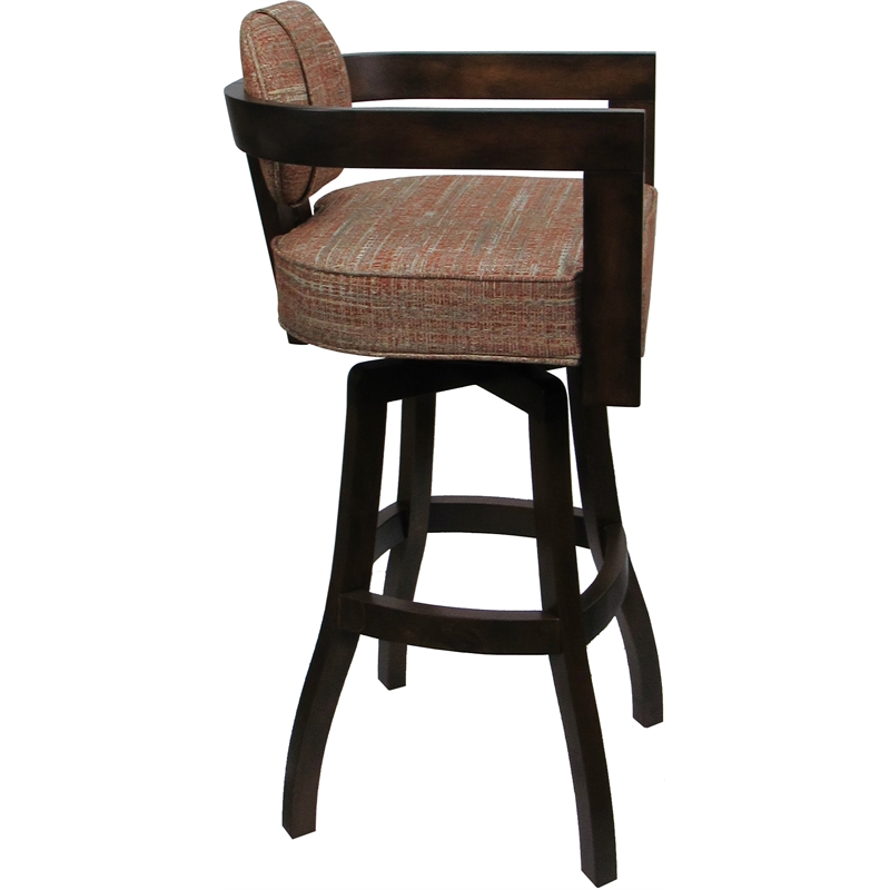 Swivel Wood Bar Stool - Kadir Plus - Watusi Madder Red Fabric - Dark Walnut