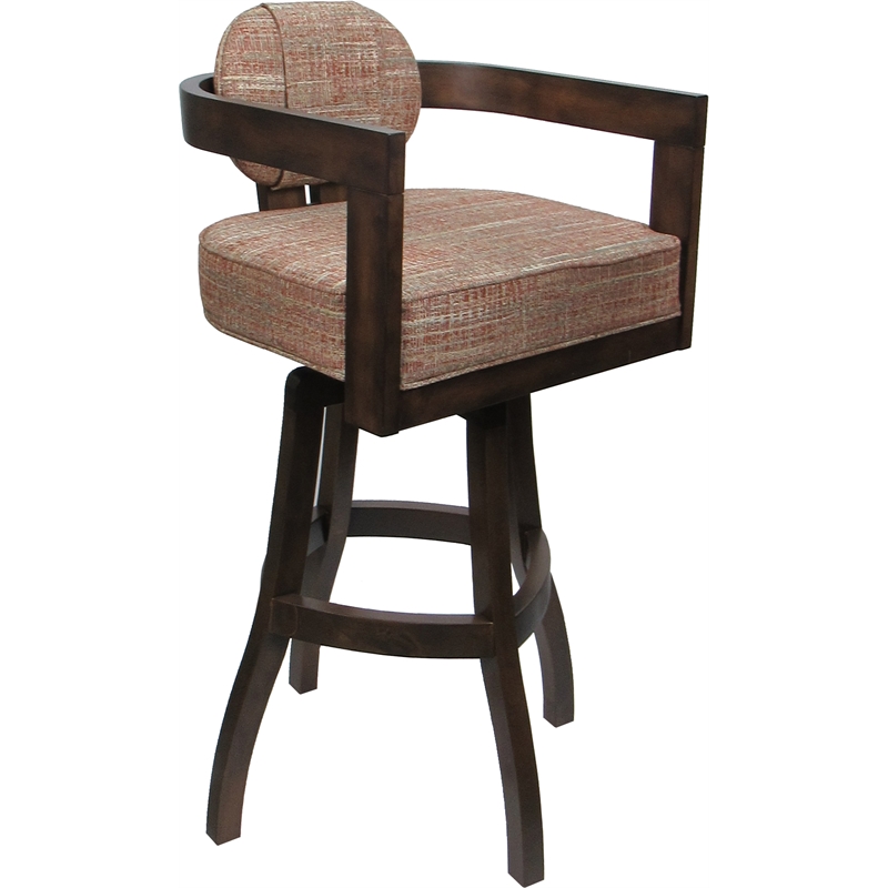 Swivel Wood Bar Stool - Kadir Plus - Watusi Madder Red Fabric - Dark Walnut