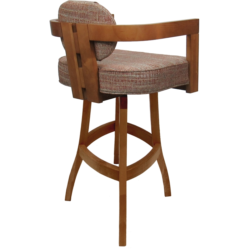 Swivel Wood Bar Stool - Kadir Plus - Watusi Madder Red Fabric - Honey