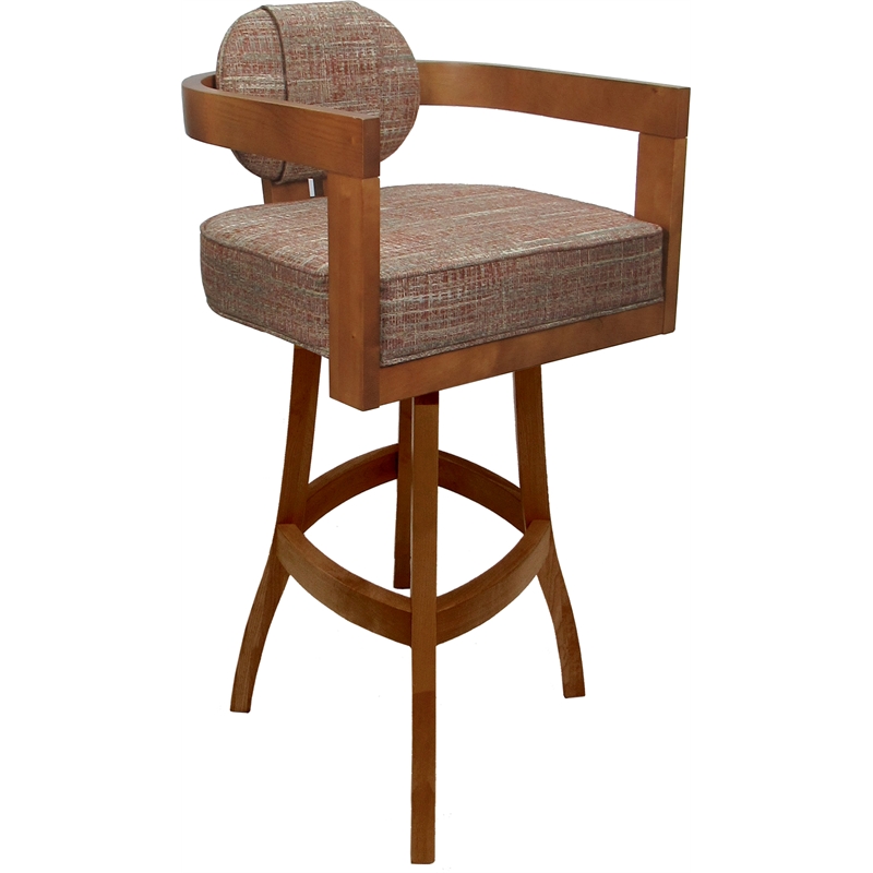 Swivel Wood Bar Stool - Kadir Plus - Watusi Madder Red Fabric - Honey