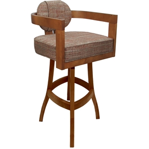 Swivel Wood Bar Stool - Kadir Plus - Watusi Madder Red Fabric - Honey