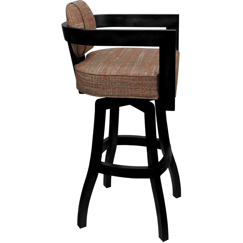 Swivel Wood Bar Stool - Kadir Plus - Watusi Madder Red Fabric - Black