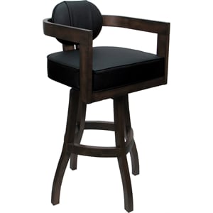 Swivel Wood Bar Stool 30&quot Seat - Kadir Plus - Black Vinyl - Dark Walnut