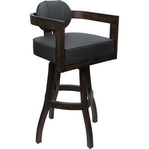 Swivel Wood Bar Stool 30&quot Seat - Kadir Plus - Gray Vinyl - Dark Walnut