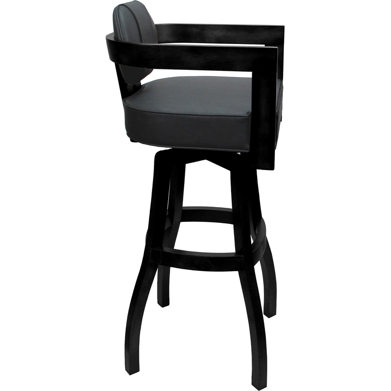 Swivel Wood Extra Tall Bar Stool - Kadir Plus - Gray Vinyl - Black