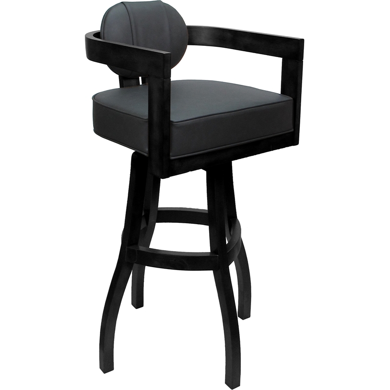 Swivel Wood Extra Tall Bar Stool - Kadir Plus - Gray Vinyl - Black