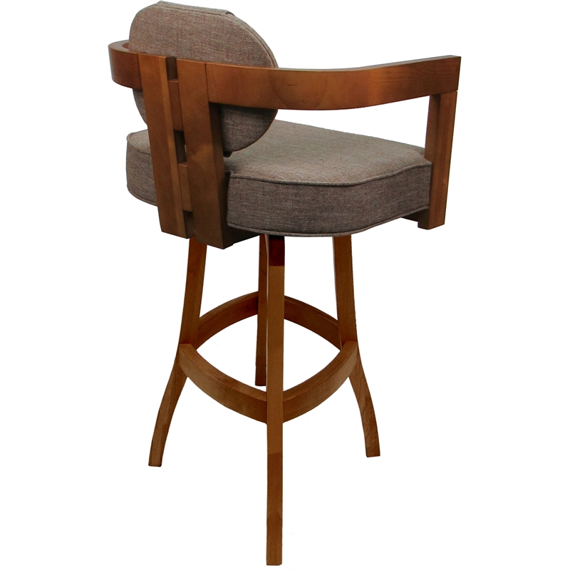 Swivel Wood Extra Tall Bar Stool - Kadir Plus - Basin Beige Fabric - Honey