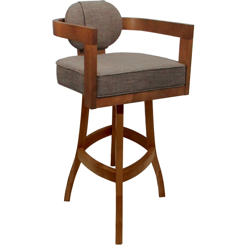 Swivel Wood Extra Tall Bar Stool - Kadir Plus - Basin Beige Fabric - Honey