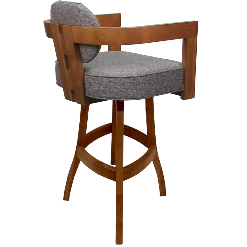 Swivel Wood Extra Tall Bar Stool - Kadir Plus - Mojave Gray Fabric - Honey