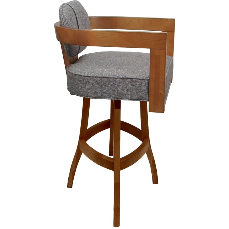 Swivel Wood Extra Tall Bar Stool - Kadir Plus - Mojave Gray Fabric - Honey