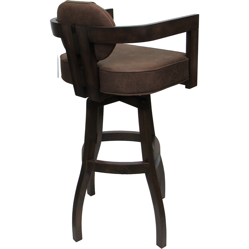 Swivel Wood Extra Tall Bar Stool -Kadir Plus- Whiskey Tobacco Fabric Dark Walnut