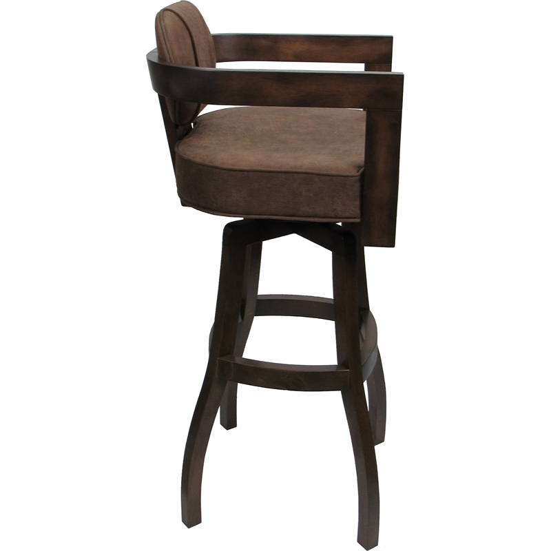 Swivel Wood Extra Tall Bar Stool -Kadir Plus- Whiskey Tobacco Fabric Dark Walnut