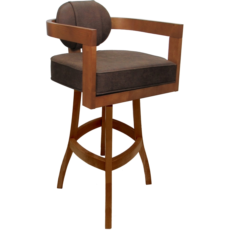 Swivel Wood Extra Tall Bar Stool - Kadir Plus - Whiskey Tobacco Fabric - Honey