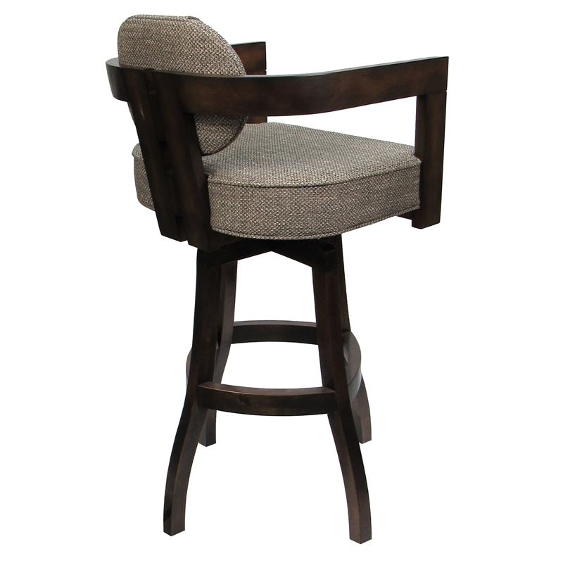 Swivel Wood Extra Tall Bar Stool -Kadir Plus- Plumley Cocoa Fabric - Dark Walnut