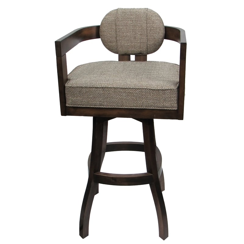 Swivel Wood Extra Tall Bar Stool -Kadir Plus- Plumley Cocoa Fabric - Dark Walnut