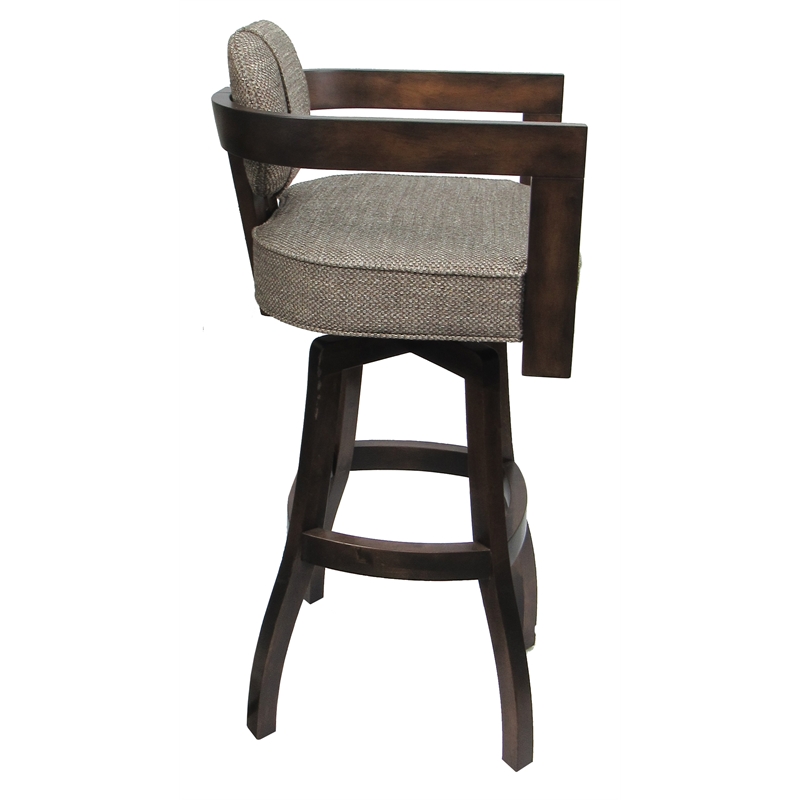 Swivel Wood Extra Tall Bar Stool -Kadir Plus- Plumley Cocoa Fabric - Dark Walnut