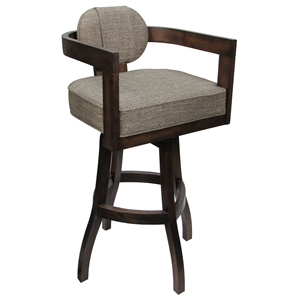 Swivel Wood Extra Tall Bar Stool -Kadir Plus- Plumley Cocoa Fabric - Dark Walnut