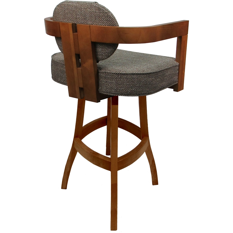Swivel Wood Extra Tall Bar Stool - Kadir Plus - Plumley Cocoa Fabric - Honey