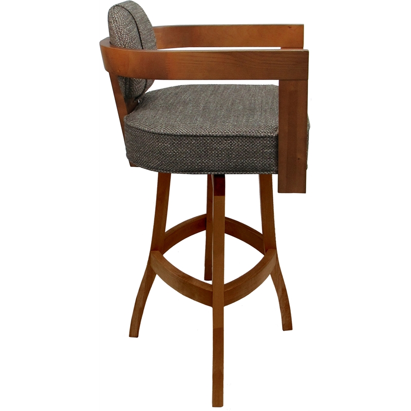 Swivel Wood Extra Tall Bar Stool - Kadir Plus - Plumley Cocoa Fabric - Honey