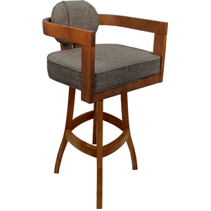 Swivel Wood Extra Tall Bar Stool - Kadir Plus - Plumley Cocoa Fabric - Honey