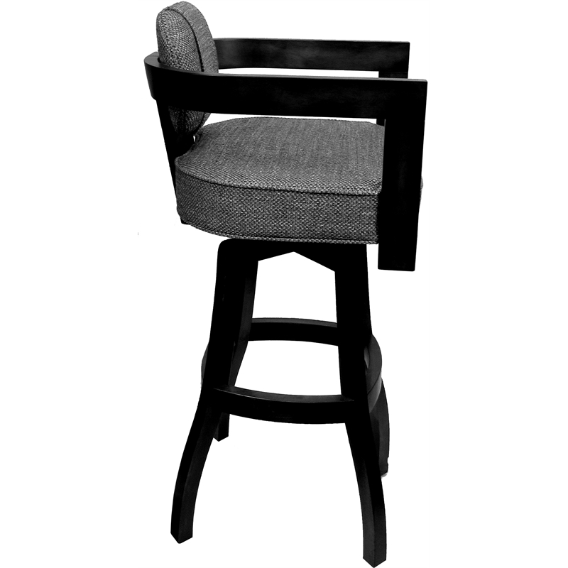 Swivel Wood Extra Tall Bar Stool - Kadir Plus - Plumley Cocoa Fabric - Black