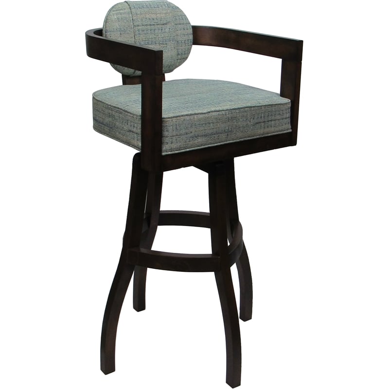 Swivel Wood Extra Tall Bar Stool - Kadir Plus - Aquatint Teal Fabric Dark Walnut