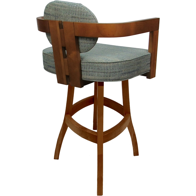Swivel Wood Extra Tall Bar Stool - Kadir Plus - Aquatint Teal Fabric - Honey