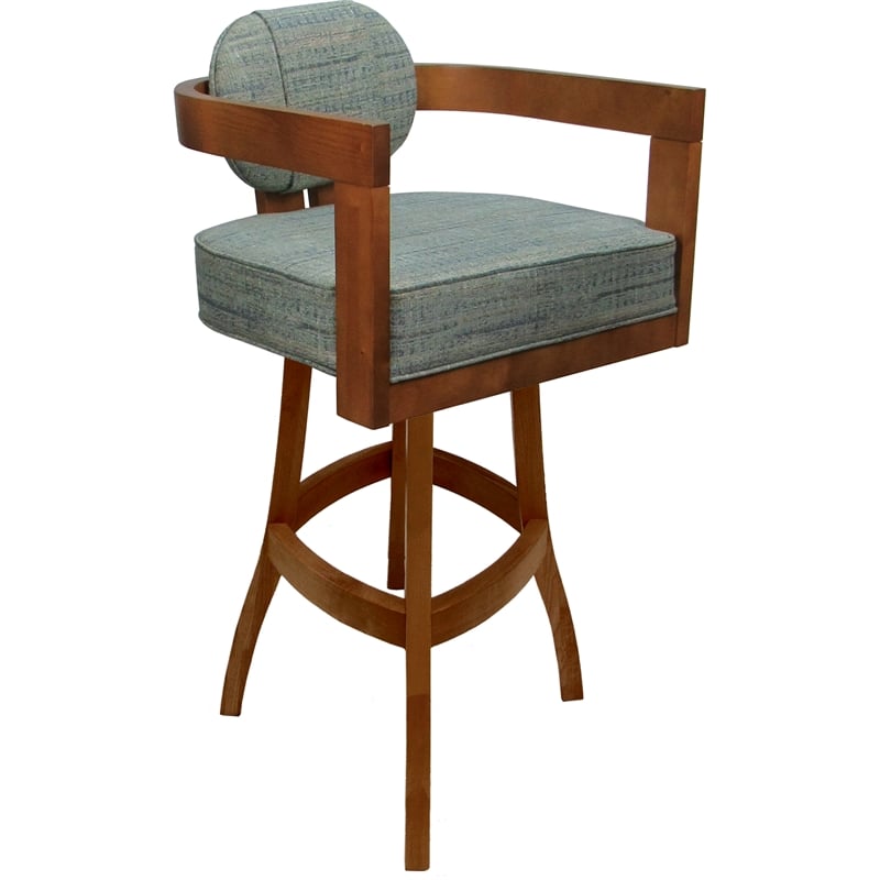 Swivel Wood Extra Tall Bar Stool - Kadir Plus - Aquatint Teal Fabric - Honey
