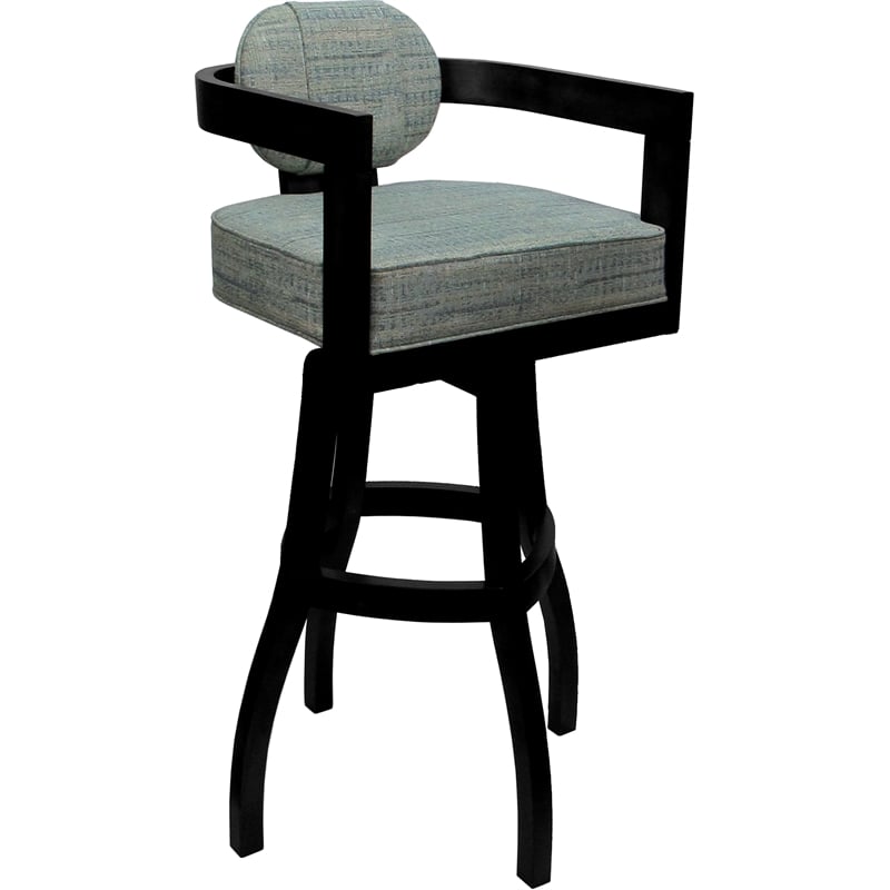Swivel Wood Extra Tall Bar Stool - Kadir Plus - Aquatint Teal Fabric - Black