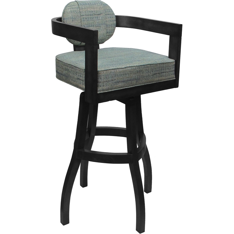 Swivel Wood Extra Tall Bar Stool - Kadir Plus - Aquatint Teal Fabric - Gray