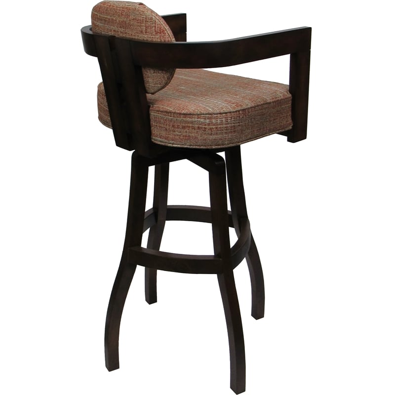 Swivel Wood Extra Tall Bar Stool Kadir Plus Watusi Madder Red Fabric Dark Walnut