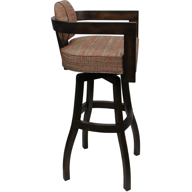 Swivel Wood Extra Tall Bar Stool Kadir Plus Watusi Madder Red Fabric Dark Walnut