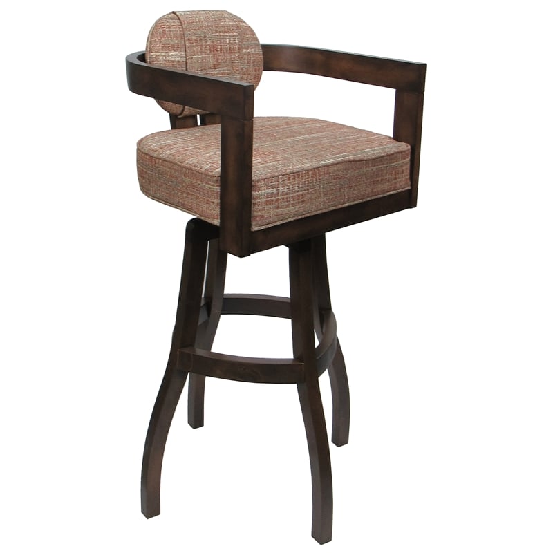 Swivel Wood Extra Tall Bar Stool Kadir Plus Watusi Madder Red Fabric Dark Walnut