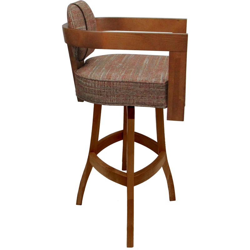 Swivel Wood Extra Tall Bar Stool - Kadir Plus - Watusi Madder Red Fabric - Honey