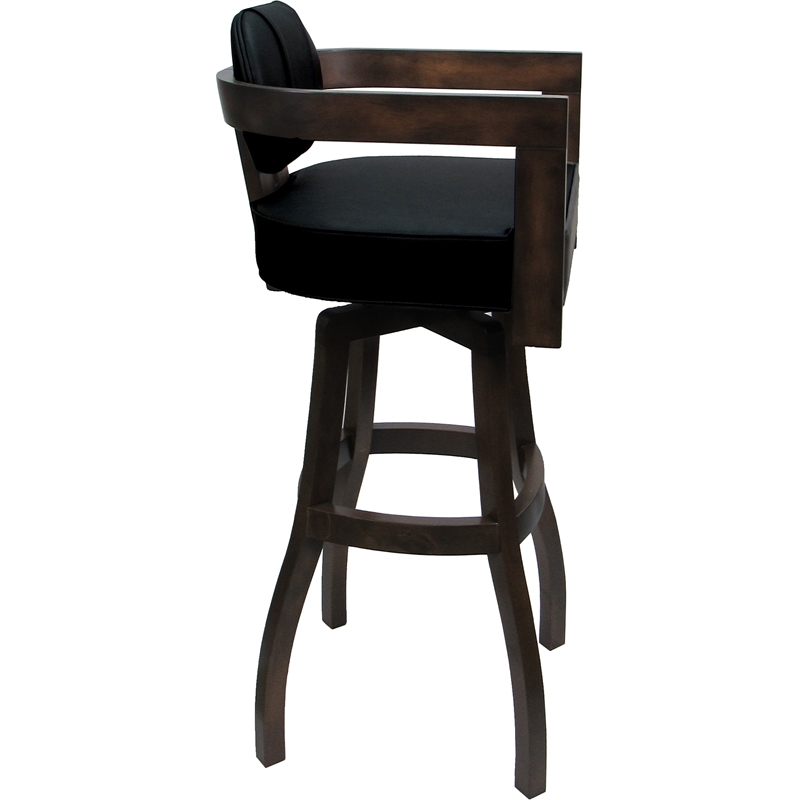 Swivel Wood Extra Tall Bar Stool - Kadir Plus - Black Vinyl - Dark Walnut