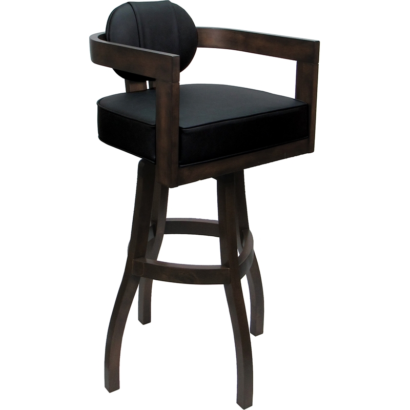 Swivel Wood Extra Tall Bar Stool - Kadir Plus - Black Vinyl - Dark Walnut